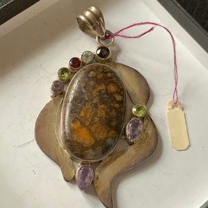 Large Natural Fossil Stone Pendant crystal frame